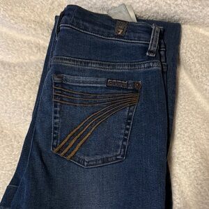 7 For All Mankind Dark Blue Jeans with Gold Stitching